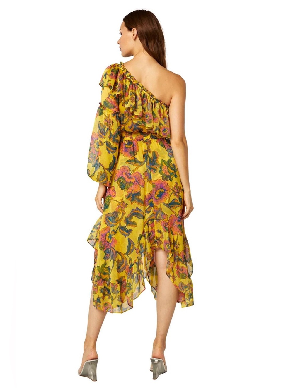 NWT MISA Floral Yellow Ruffled Dress sz M - Picture 8 of 8